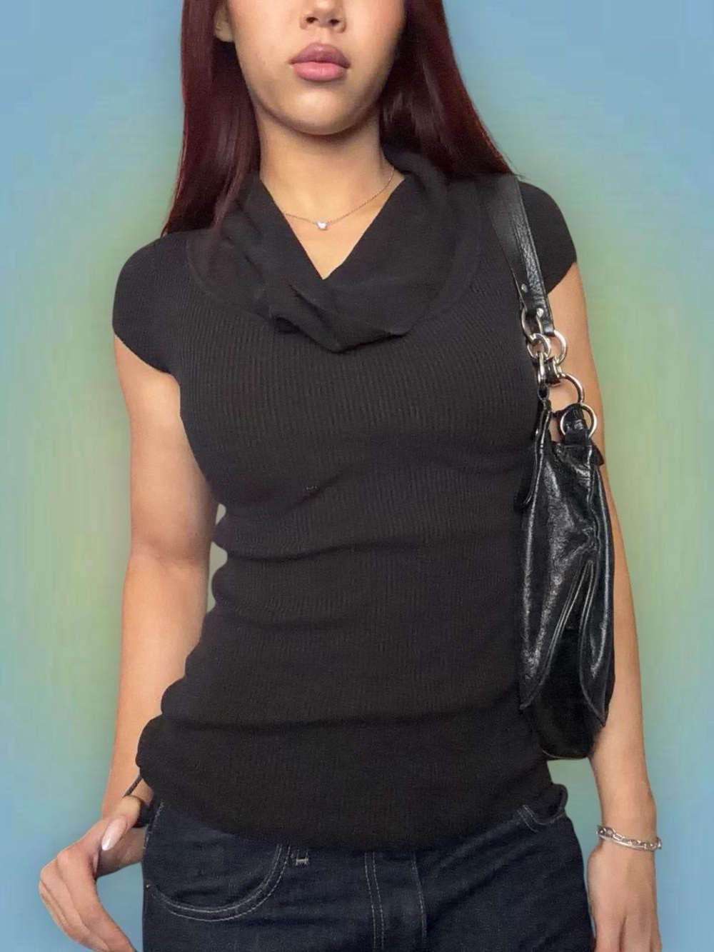 INC International Concepts Black Cowl Neck Short Sleeve Top